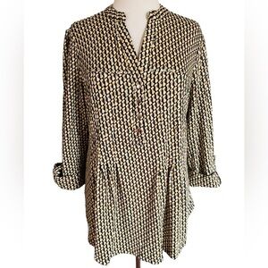 COCOMO 1X yellow brown poly spandex flannel 3/4 sleeve women’s Pintuck tuni…